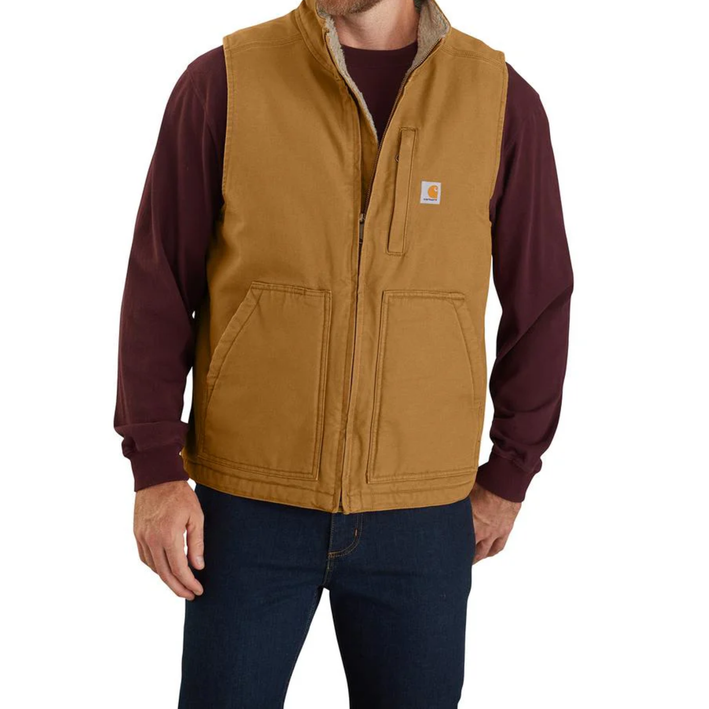 104277- Carhartt Washed Duck Sherpa Lined Mock Neck Vest