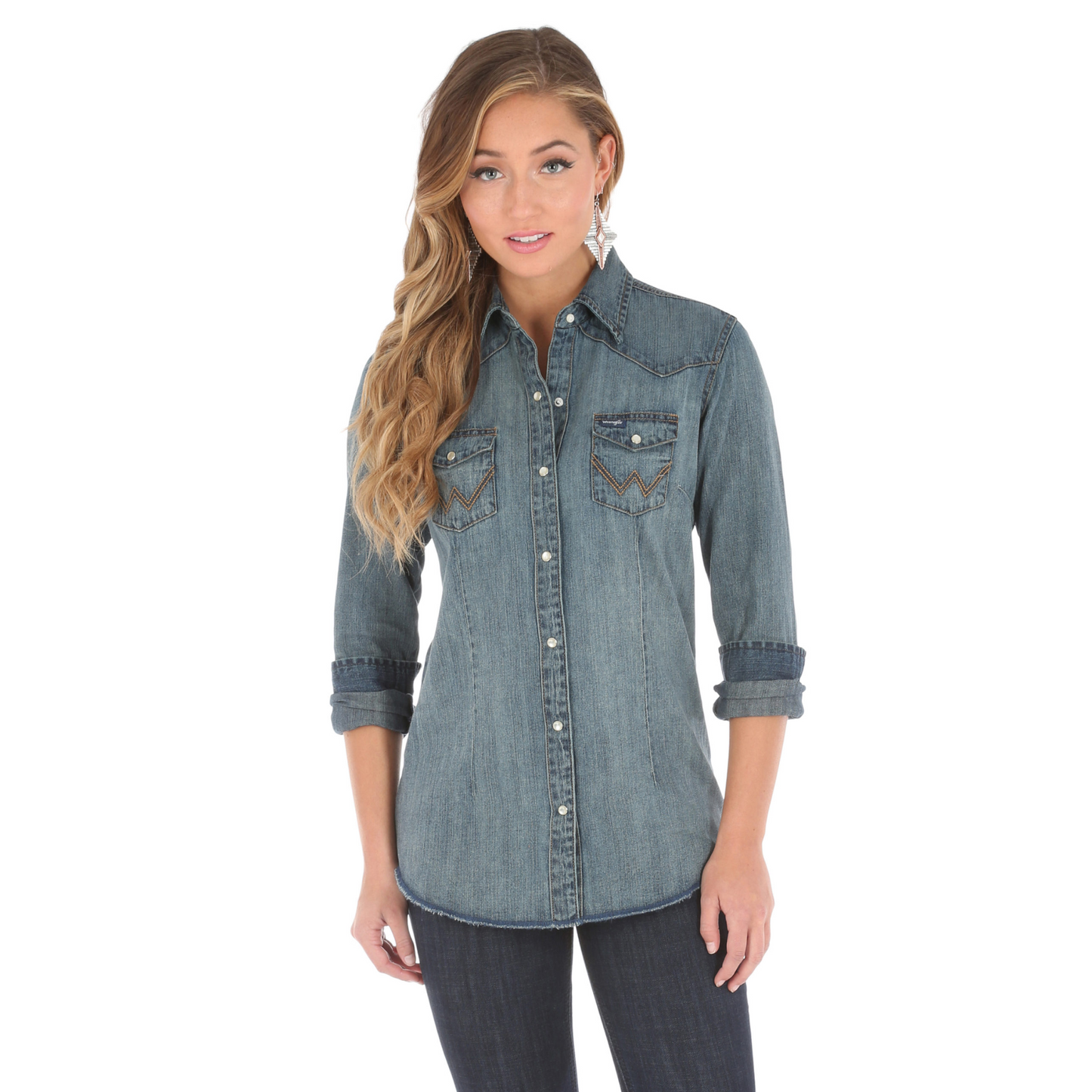 Wrangler® Premium Lady’s Long Sleeve Antique Denim Shirt