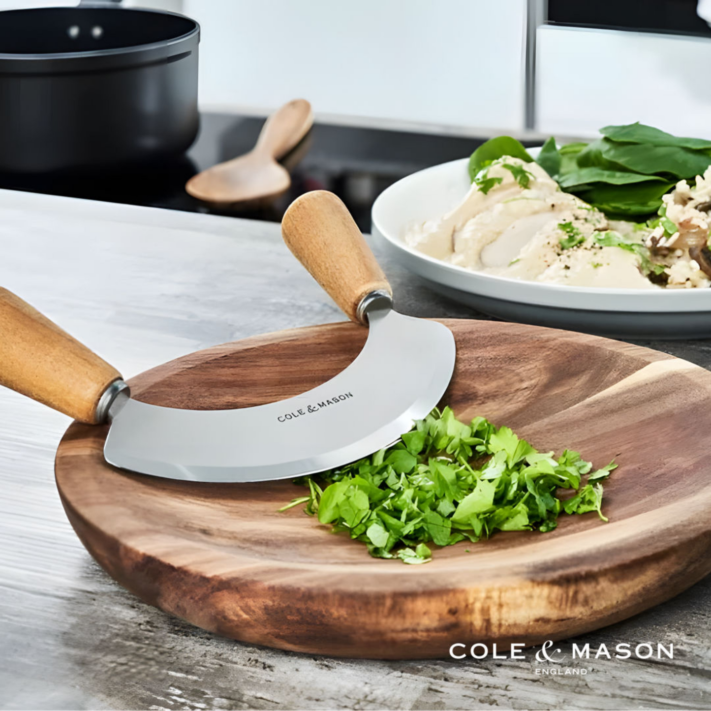 Cole & Mason™ Ashden Herb Mezzaluna w/Chopping Board